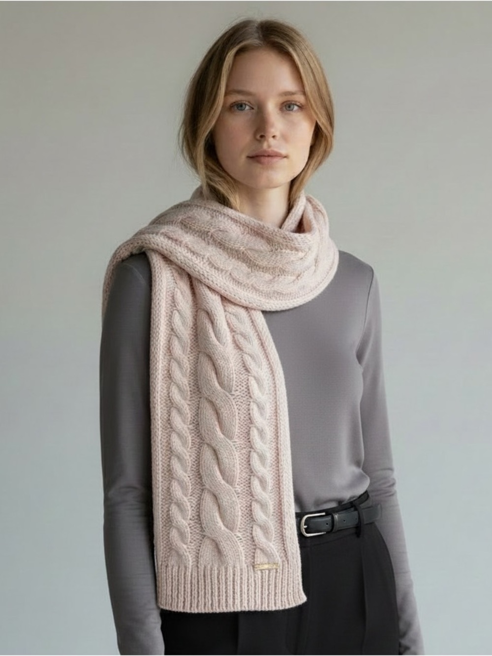 Michael Kors Blush Pink Cable Knit Oblong Scarf